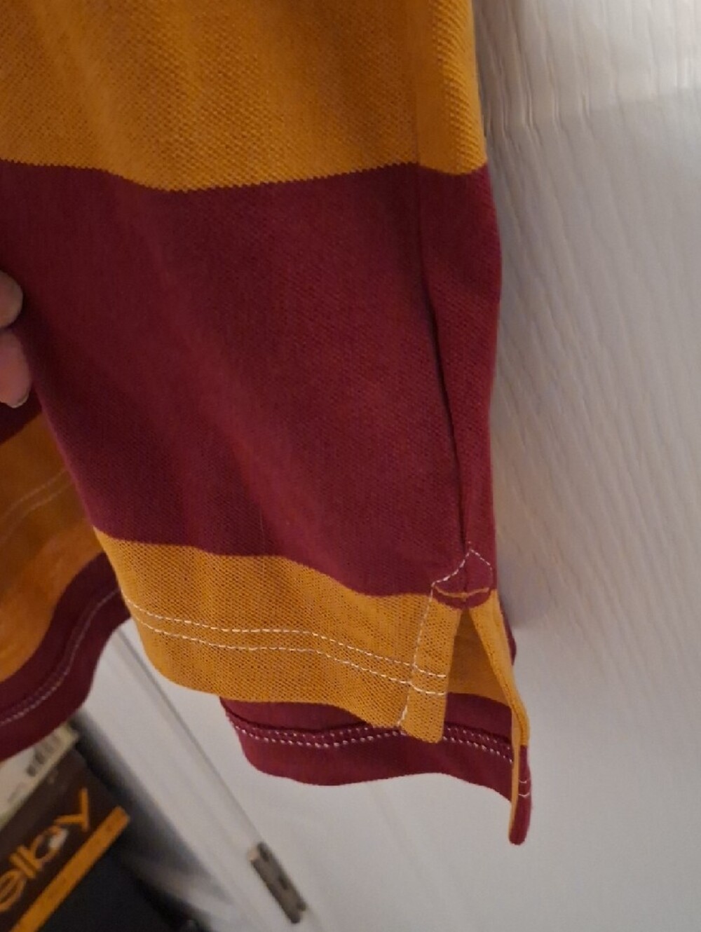 Vintage Timberland Maroon and Mustard Striped Rugby Polo - Picture 7 of 8